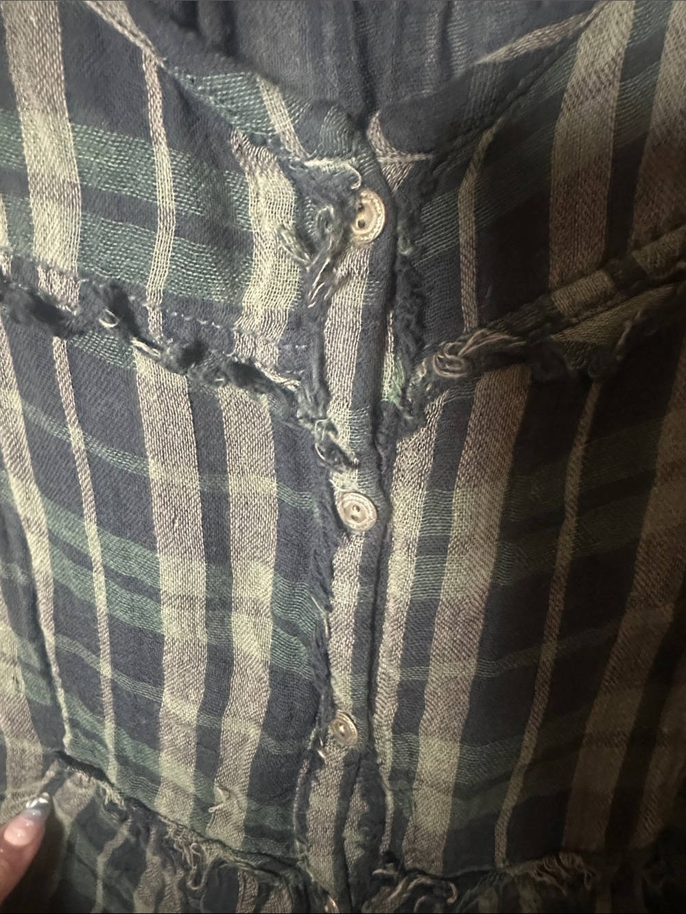Free People Olive and Black Plaid Button-Front Tunic - Picture 7 of 8